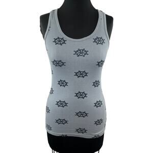 Y2K PRIMP Sail Nautical Rhinestone Blue Print Gray Racer Tank Size S Small